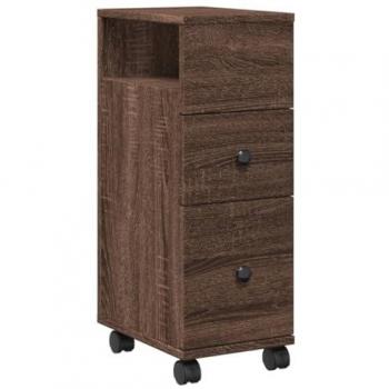 Armario de baño estrecho con ruedas madera marrón roble