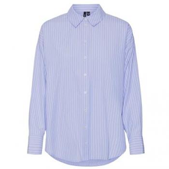 Camisa Oversize de Mujer Fanni de Manga Larga en Rayas Azul Claro y Blanco