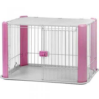 Parque para Cachorros Iris Ohyama con Techo Desmontable, Puerta Corredera con Pestillo, 92 x 63 x 60 cm, Rosa, Ideal para Interiores y Exteriores
