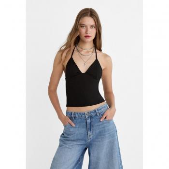 Stradivarius V-Neck Halter Top Black XS