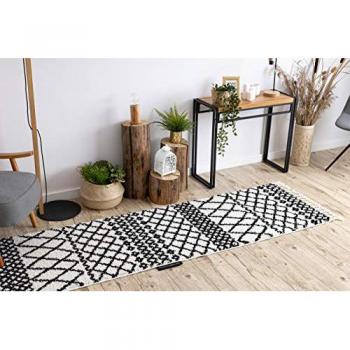 Alfombra de Pasillo Berber Safi Blanca, Esponjosa y con Franjas para Cocina, Entrada y Pasillo 60x300 cm