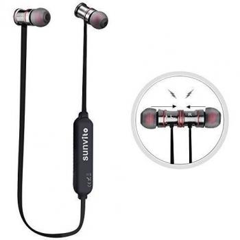 Sunvito Deporte V4.1 de Bluetooth Auricular, Ligero Nuca Sudor Auriculares Estéreo Inalámbricos con Mic para Llamadas de Manos Libres y Magnética Atracción para iPhnoe, Samsung, Android Negro