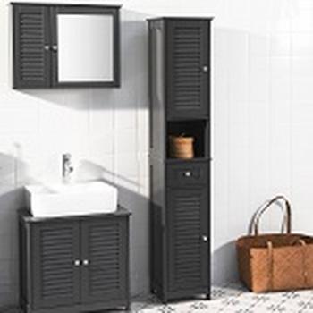 Gabinete alto de baño SoBuy FRG236-DG, color gris, con estanterías de baño, 2 puertas y 1 cajón, dimensiones 32 x 30 x 170 cm