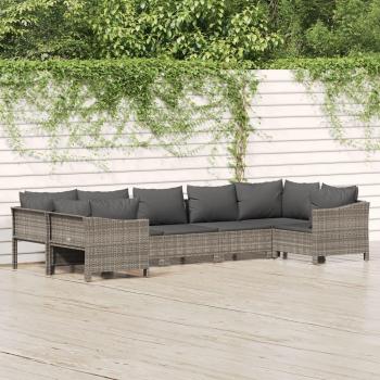 vidaXL 7-Piece Grey Poly Rattan Garden Lounge Set with Cushions