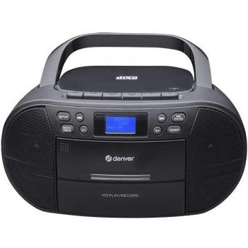 Denver TDC-280B Boombox CD Player with DAB+/FM Radio, Cassette Player, CD Playback, AUX Input, 2x15W Volume Output - Black