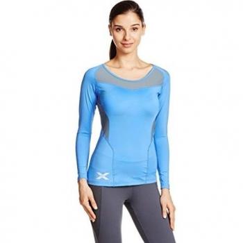 2XU Women's Vented Long Sleeve Compression Top, Blue/Grey, X-Large