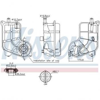Depósito de expansión NISSENS 996287, refrigerante, compatible con múltiples vehículos, fabricado en materiales de alta calidad para resistencia a la corrosión y temperaturas extremas, incluye conexiones precisas para fácil instalación