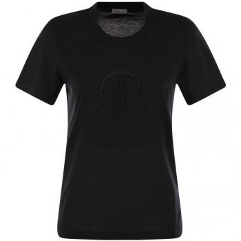 Moncler Women's Logo Cotton T-Shirt in Black | Size Medium | 8C00017829FB999
