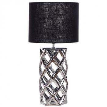 Lámpara de mesa de cerámica negro plateado base pantalla tambor Selja 71 cm