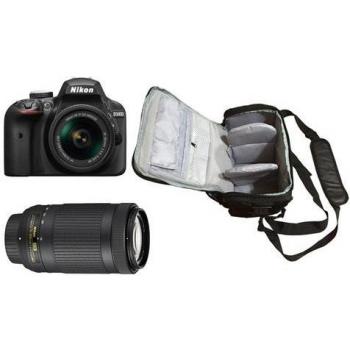 Cámara Réflex Digital Nikon D3400 Kit con Objetivos AF-P 18-55mm y AF-P 70-300mm + Bolsa
