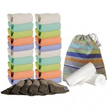 Close Parent POPV2-20-PT-BB - Pack de 20 pañales de tela de bambú + 6 absorbentes de noche + 160 forros + 1 bolsa impermeable