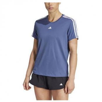 Camiseta de Manga Corta para Mujer adidas Training Essential 3 Stripes, Color Gris Azulado y Blanco, Talla S, Tecnología AEROREADY, Preloved Ink/White