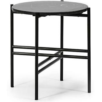 VS Venta-stock Mesa Auxiliar Mesa de Centro Redonda Bombai con Tapa de Marmol Negro y Patas metálicas en Negro Mate/DIAMETRO: 41 cm