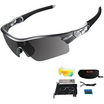 V VILISUN Gafas de Ciclismo, Unisex Sport Gafas con 5 Lentes Intercambiables, Gafas de Sol Polarizadas Deportivas, UV 400 Protección Gafas Deportivas Polarizadas