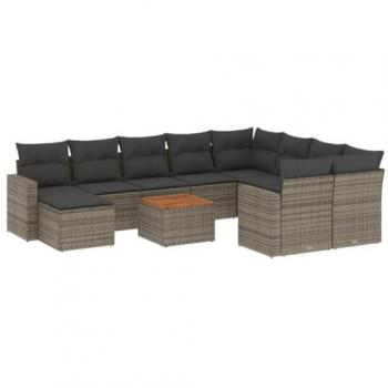 Set de sofás de jardín 11 pzas y cojines ratán sintético gris