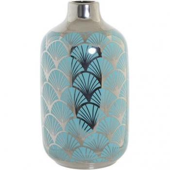 Jarrón de Porcelana Rosa con Detalles Cromados y Diseño Oriental de DKD Home Decor