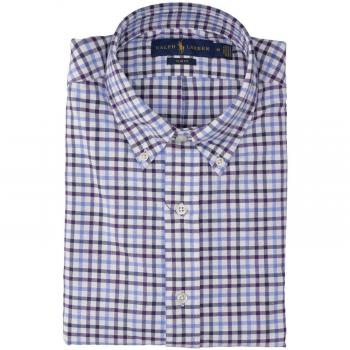 Ralph Lauren Mod. 710723608 Camicie Quadri Oxford Slim Fit Uomo Wine/Blue Multi XXL