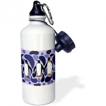 3dRose wb_200504_1 Fun Emperor Penguin Art Abstract Sports Water Bottle, 21 oz, White