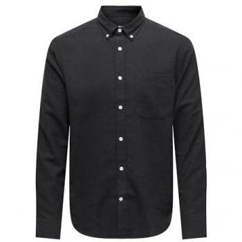 Camisa de Manga Larga Slim Fit Only & Sons Gudmund con Bolsillo en el Pecho - Color Negro - Talla XS
