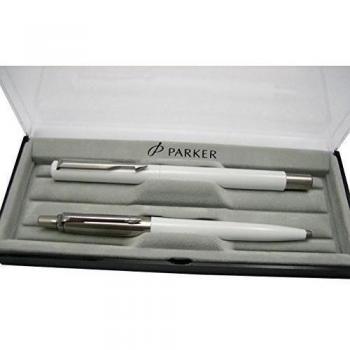 Parker Vector pluma estilográfica y Parker Jotter bolígrafo, color blanco, se envía en caja de regalo