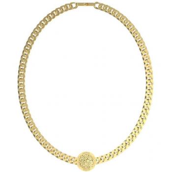 Collar Guess Lion King JUMN03007JWYG para Hombre en Acero Inoxidable Dorado con Disco y Cabeza de León