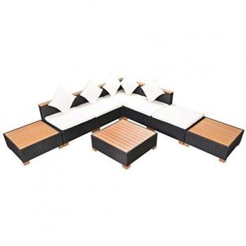 8-Piece Black Poly Rattan Garden Lounge Set with Cushions