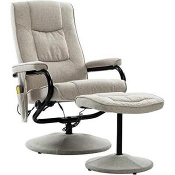 vidaXL Sillón de masaje reclinable con reposapiés tela color crema