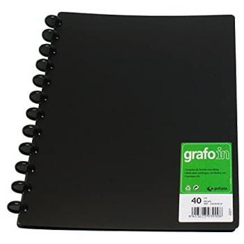 Carpeta Grafo In Grafoplás con Fundas Extraíbles A4, 40 Fundas, Cubiertas Rígidas de Polipropileno, Color Negro - Ideal para Archivar Documentos