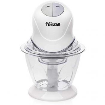 Tristar BL-4009 Picadora eléctrica de alimentos, 2 Hojas de Acero Inoxidable, Bol de Cristal con indicador de nivel de 0.6 L, picadora de cocina para carne, verdura, cebolla y fruta, 200 W, Blanco