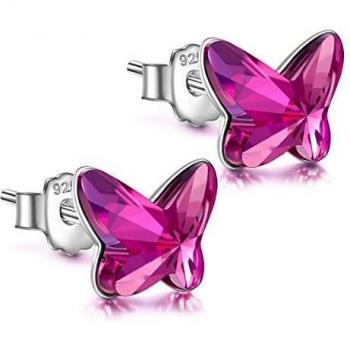 ANGEL NINA Pendientes de plata para mujer Pendientes de niña Pendientes de cristal para mujer Pendientes de botón para niñas Pendientes de plata para mujer Joyas para niñas