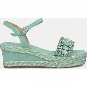 Alma en Pena - Sandalias de cuña para mujer con trenzado, pedrería y diseño en suede mint