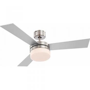 Ventilador de Techo Globo Alana 105 cm con Luz y Control Remoto, Acabado Níquel Mate y Madera, Aspas Reversibles