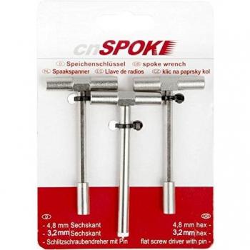 Juego de llaves para radios 4,8 mm hexágono y 3,2 mm cuadrado con broca y pasador