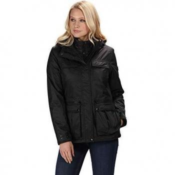 Regatta Frostine - Chaqueta Impermeable y Transpirable con Capucha para Mujer, Mujer, Color Negro/Negro, tamaño 12