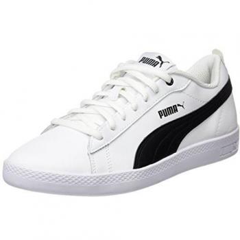 Zapatillas deportivas bajas Puma Smash Wns V2 L, color blanco y negro, talla 39, cuero y sintético, diseño unicolor con detalles de color