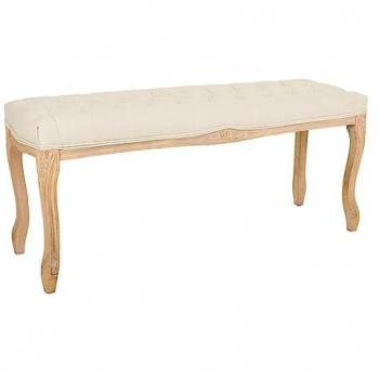 Banqueta de madera tapizada color crema 110x36x47h cm