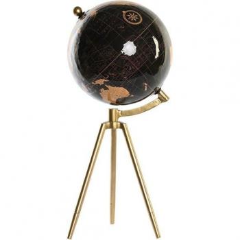 Globo terráqueo de metal dorado estilo colonial con medidas 20x20x47 cm