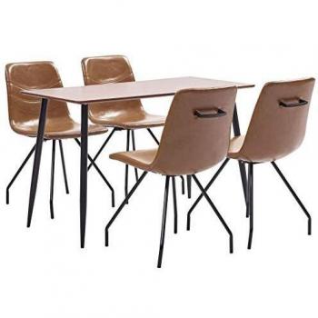 vidaXL Juego Comedor 5 Piezas de Cuero Sintético Mobiliario Decoración Interior Casa Hogar Robusto Duradero Resistente Funcional Práctico Útil Coñac