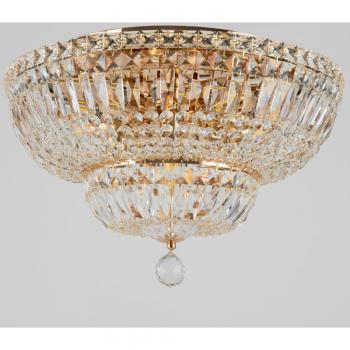 Lámpara de Techo Semi Empotrada Basfor Oro Antiguo y Cristal, 12 Luces E14
