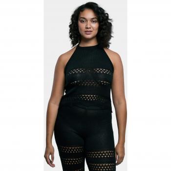 Urban Classics Women's Short Black Crochet Knit Neckholder Top