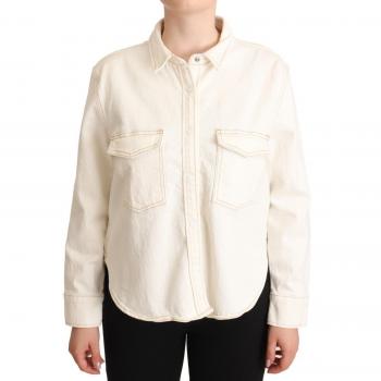 Levi's White Cotton Collared Long Sleeves Button Down Polo Top - IT44|L