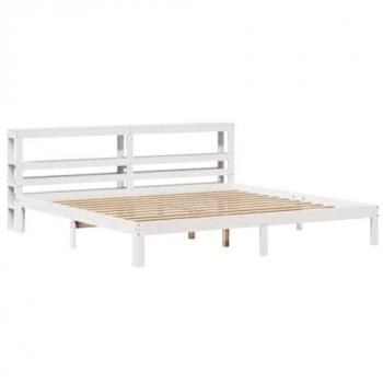 Estructura de cama blanca con cabecero sin colchón 180x200 cm, Madera Maciza Pino, Cama de Matrimonio, Muebles de Dormitorio
