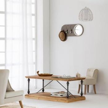 Mesa de centro industrial de metal y madera marrón 122x60x50h cm con 2 puertas, no viene montada