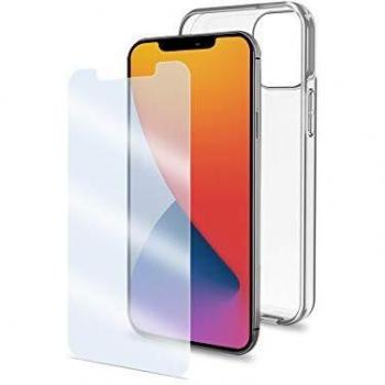 Celly Pack Antibacterias Funda y Protector de Pantalla para iPhone 12 Mini, Protección contra Gérmenes y Bacterias, Cover Transparente Protectora de Silicona TPU y Protector Cristal Templado 9H
