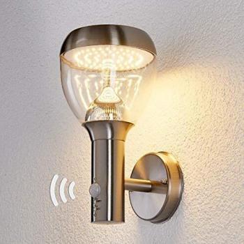 Lámpara de pared exterior con sensor Etta de acero inoxidable y LED