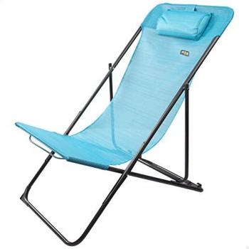 Hamaca Plegable Jardín Multiposición Azul Aktive con Cojín, Silla Tumbona Reclinable Antivuelco, Peso Máx. 100kg, Medidas 53x78x87.5cm