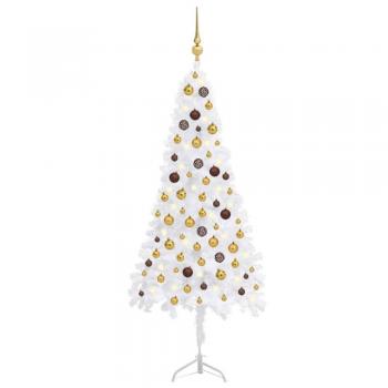 Árbol de Navidad de esquina LED con bolas PVC blanco 150 cm