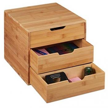 Organizador de Escritorio de Bambú con 3 Cajones, Almacenamiento para Material de Oficina, Dimensiones 26x30x31 cm, Color Natural