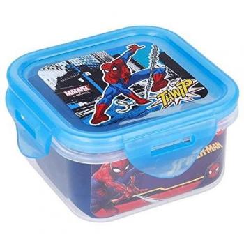 Recipiente Hermetico Cuadrado De Plástico para Comida | Contenedor De Alimentos para Niños - A Prueba De Fugas- Sin Bpa - 290 Ml | Spiderman