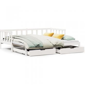 Sofá cama nido con cajones de madera maciza de pino blanca 90x200 cm sin colchón